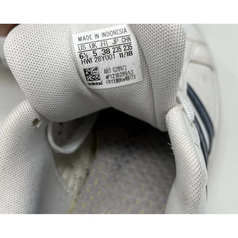 adidas Grand Court Leather Sneakers Womens 6.5 White Navy Blue Cloudfoam G28972